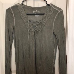 Long sleeve american eagle lace up shirt